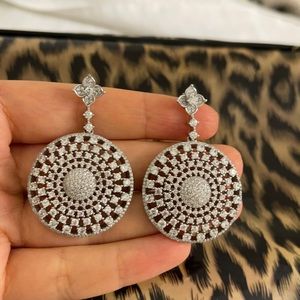 STERLING SILVER .925 POST CUBIC ZIRCONIA CHANDELIER EARRINGS